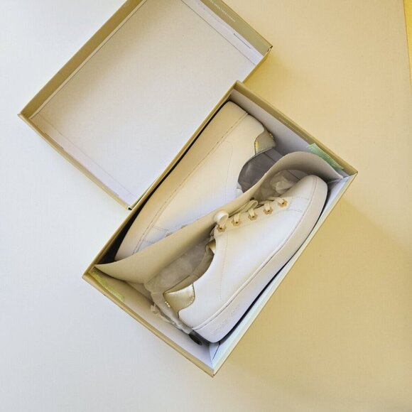 Michael Kors Women’s Lace Up Sneaker Irving Optic White Gold Leather Size 9M/39M - Picture 14 of 16